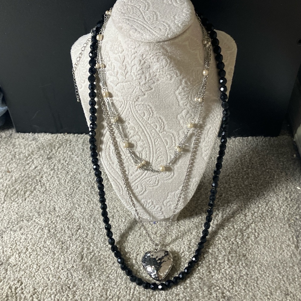 Black and Silver Toned 3 Piece Necklace Set